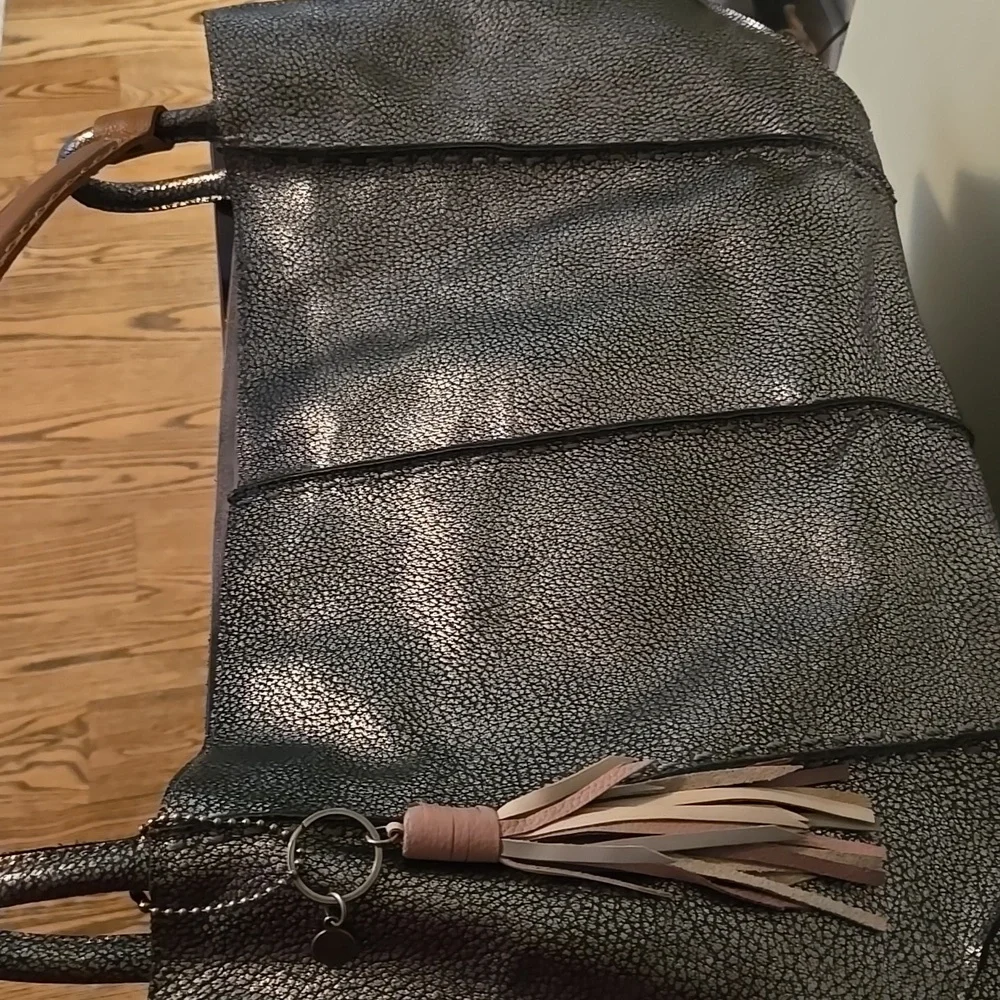 The Sak Metallic Silver Tote with Tan Handles, Los Feliz Large Tote, Never Used! - Picture 5 of 9